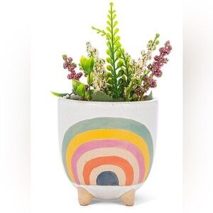 NWOT Colourful Ceramic Planter with Rainbow Design
